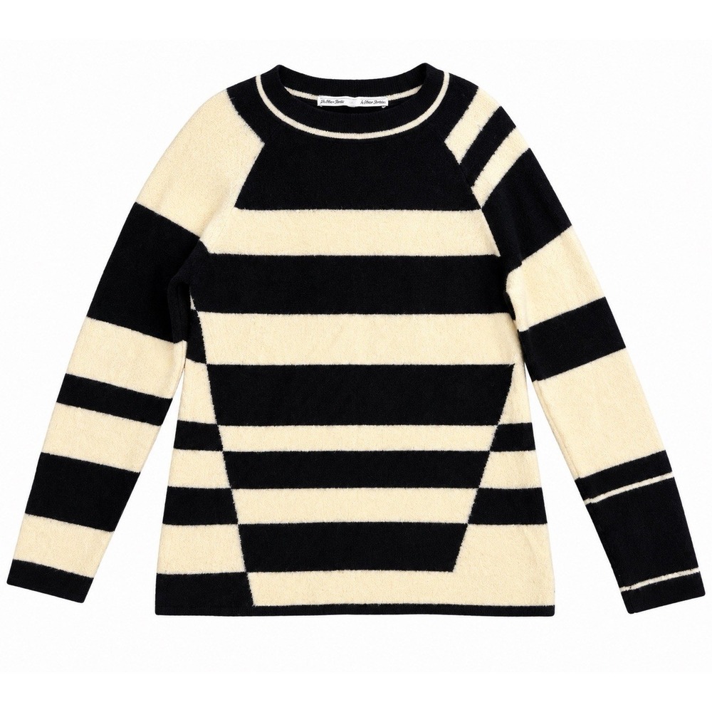 & Other Stories XS 100% Wool Striped Sweater Black Cream Nordic Minimalist